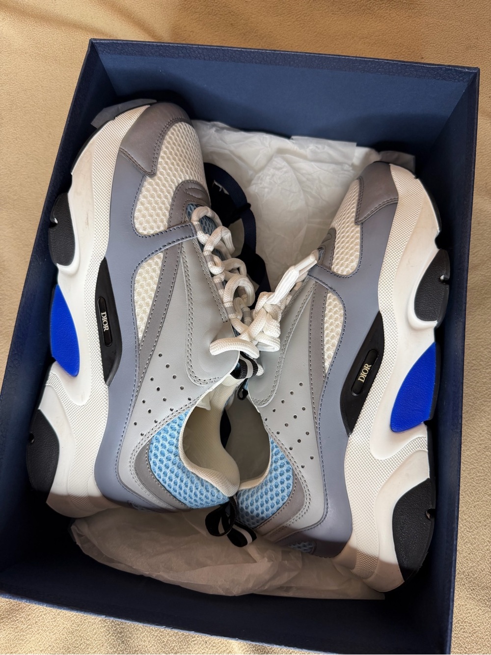 Dior B22 Gray Blue Leather Mesh Sneakers  size 9.5